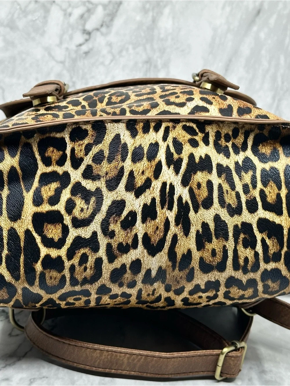 Brown Leopard Print Mini Backpack with Monogram Accent